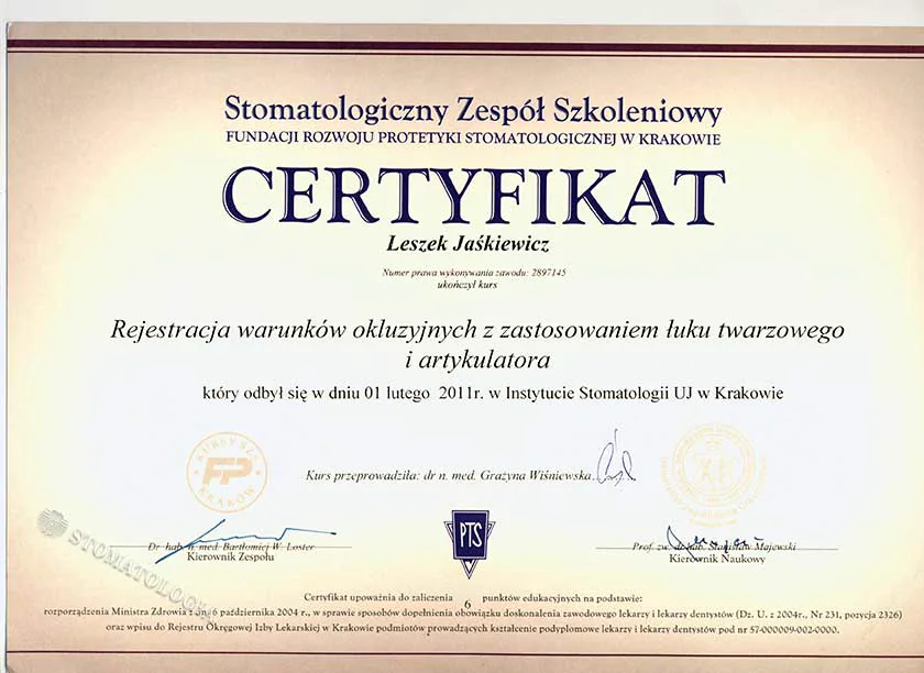 Zastosowanie łuku twarzowego i artykulatora w protetyce