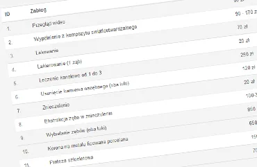 Cennik usług stomatologicznych — gabinet Wrocław Krzyki